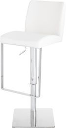Matteo Adjustable Height Stool (White Leather with Silver Base) 