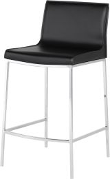 Colter Counter Stool (Black Leather with Silver Base) 
