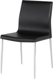 Colter Dining Chair (No Armrests - Black Leather with Silver Legs) 