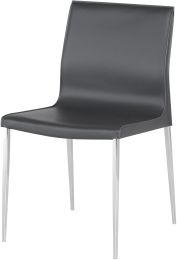 Colter Dining Chair (No Armrests - Dark Grey Leather with Silver Legs) 