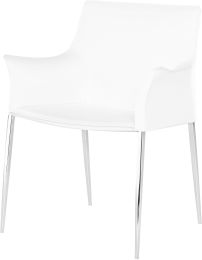 Colter Dining Chair (Armrests - White Leather with Silver Legs) 