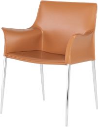 Colter Dining Chair (Armrests - Ochre Leather with Silver Legs) 