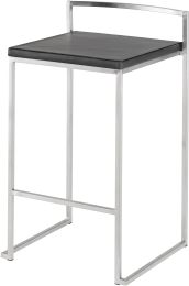 Genoa Counter Stool (Black Leather with Silver Frame) 