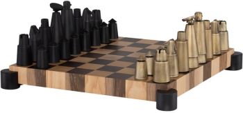 Chess Set Table de Jeu (Chêne Fumé & Base Noire) 