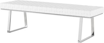 Karlee Occasional Bench (White Leather with Silver Base) 