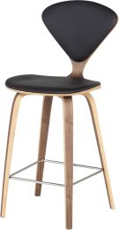 Satine Counter Stool (Black Leather with Walnut Frame) 