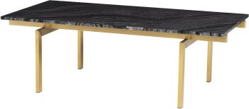 Louve Coffee Table (Rectangular - Black Wood Vein with Gold Base) 