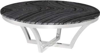 Aurora Coffee Table (Black Wood Vein with Silver Base) 