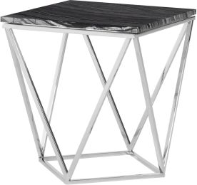 Jasmine Side Table (Black Wood Vein with Silver Base) 