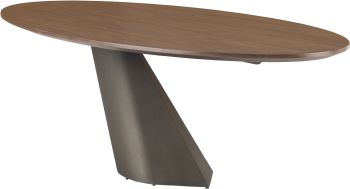 Oblo Table à Diner (Court - Noyer avec Base en Bronze) 
