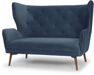 Klara Double Seat Sofa (Dusty Blue Fabric & Walnut Legs) 