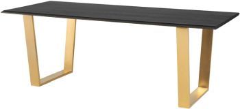 Linea Dining Table (Eboninzed Oak With Brass Inlay - Brushed Gold) 