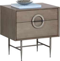 Emery Nightstand (Grey Wood with Antique Silver Base) 
