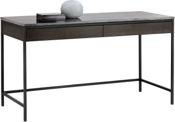 Stamos Desk (Grey Marble & Wood with Dark Grey Base) 