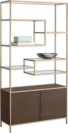 Stamos Bookcase (Brown Wood & Glass with Gold Base) 