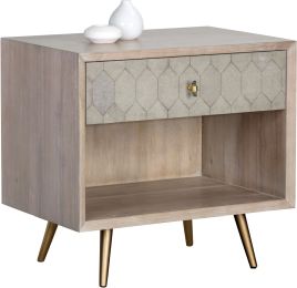 Aniston Nightstand (Leather & Wood with Antique Brass Base) 
