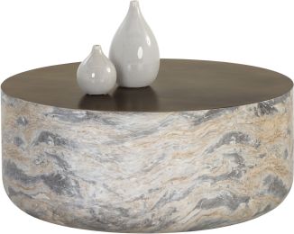 Diaz Coffee Table (Marble Look & Antique Brass) 