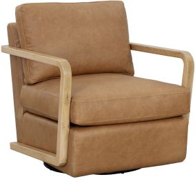 Castell Swivel Lounge Chair (Rustic Oak & Ludlow Sesame Leather) 
