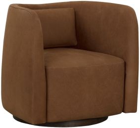 Emilie Swivel Lounge Chair (Nubuck Caramel Leather) 