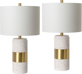 Rimini Lampe de Table (Blanc & Laiton avec Abat-jour Blanc) 