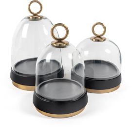 Calista Black and Gold Glass Cloche (Set of 3) 