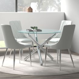 Solara & Devo 5 Piece Dining Set (Chrome Table & Grey Chair) 