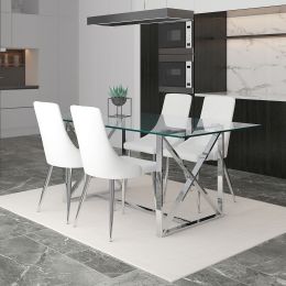 Lorenzo & Devo 5 Piece Dining Set (Chrome Table & White Chair) 