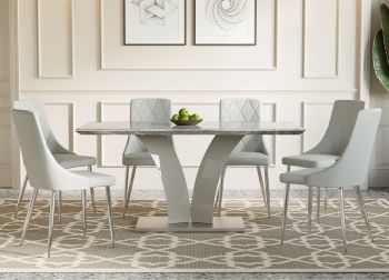 Napoli & Devo 7 Piece Dining Set (Grey Table & Light Grey Chair) 