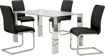 Frankfurt & Maxim 5 Piece Dining Set (Chrome Table & Black Chair) 