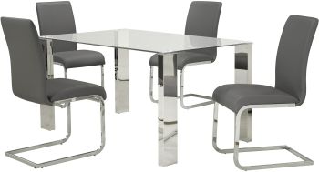 Frankfurt & Maxim 5 Piece Dining Set (Chrome Table & Grey Chair) 
