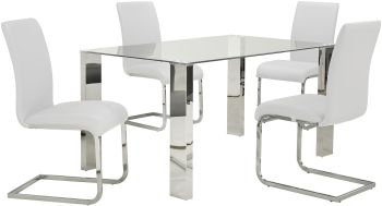 Frankfurt & Maxim 5 Piece Dining Set (Chrome Table & White Chair) 