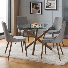 Rocca & Cora 5 Piece Dining Set (Walnut Table & Grey Chair) 