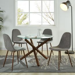 Rocca & Lyna 5 Piece Dining Set (Walnut Table & Grey Chair) 