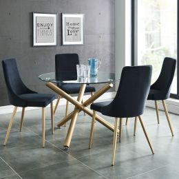 Carmilla 5 Piece Dining Set (Aged Gold Table & Black Chair) 