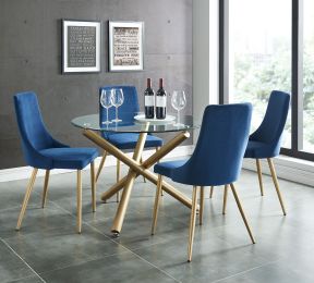 Carmilla 5 Piece Dining Set (Aged Gold Table & Blue Chair) 