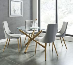 Carmilla 5 Piece Dining Set (Aged Gold Table & Grey Chair) 