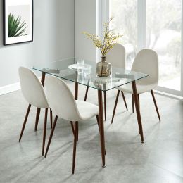 Abbot & Lyna 5 Piece Dining Set (Walnut Table & Beige Chair) 