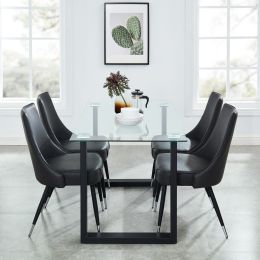 Franco & Silvano 5 Piece Dining Set (Black Table & Vintage Grey Chair) 