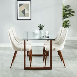 Franco & Cora 5 Piece Dining Set (Walnut Table & Beige Chair) 