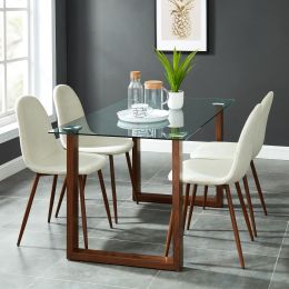 Franco & Lyna 5 Piece Dining Set (Walnut Table & Beige Chair) 