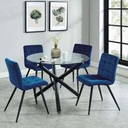 Suzette 5 Piece Dining Set (Black Table & Blue Chair) 
