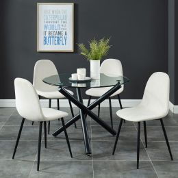 Suzette & Olly 5 Piece Dining Set (Black Table & Beige Chair) 