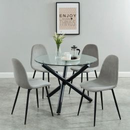 Suzette & Olly 5 Piece Dining Set (Black Table & Grey Chair) 