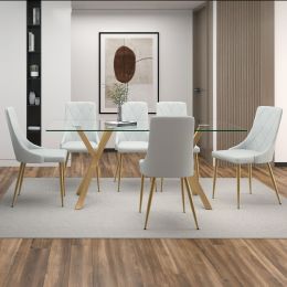 Stark & Antoinie 7 Piece Dining Set (Aged Gold Table & Light Grey Chair) 