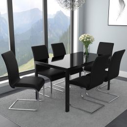 Contra & Maxim 7 Piece Dining Set (Black Table & Black Chair) 