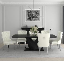 Eclipse & Hollis 7 Piece Dining Set (Black Table & Ivory Chair) 