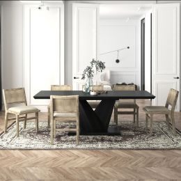 Eclipse & Clive 7 Piece Dining Set (Black Table & Beige Chair) 