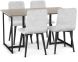 Mindy Table and Watson Chairs 5-Pieces Dining Set (Gray-beige with Grey & White and Black Base)