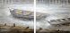 Creekside Oil Painting (Diptych Boats Original Hand Painted on Wood)