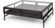 Arelius Coffee Table (Square Glass Top Brown Wood with Black Metal Base Display)